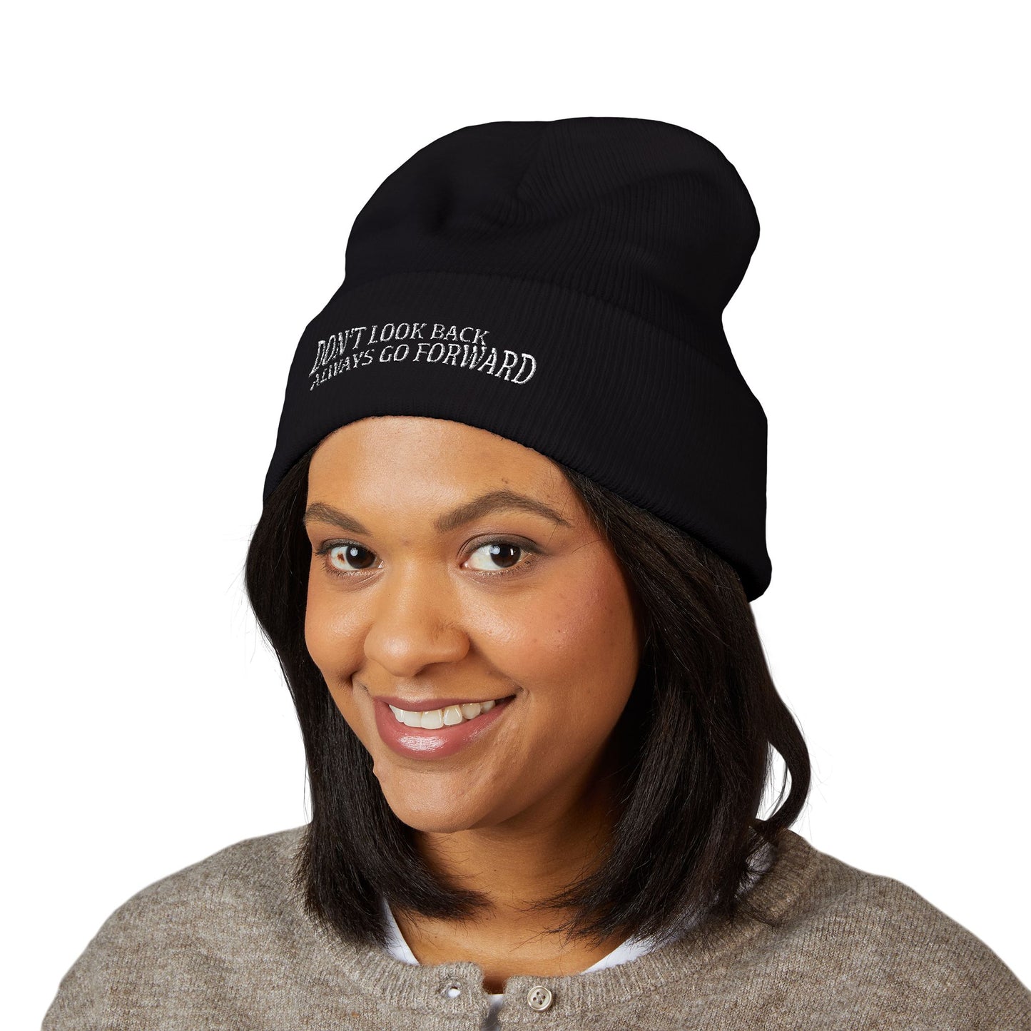 Don't Look Back Always Go Forward Embroidered Cuffed Beanie